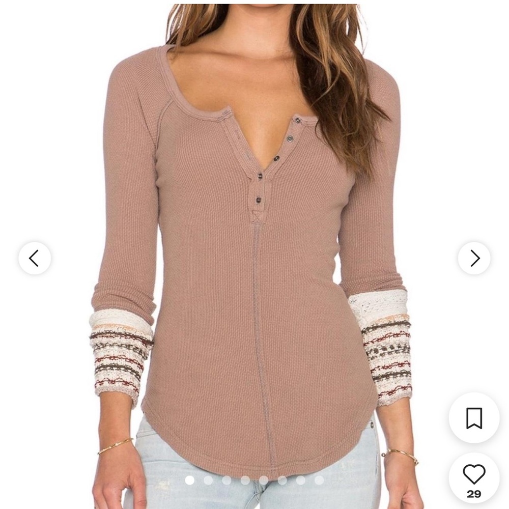 FREE PEOPLE Long Sleeve Top with Knit Cuffs S